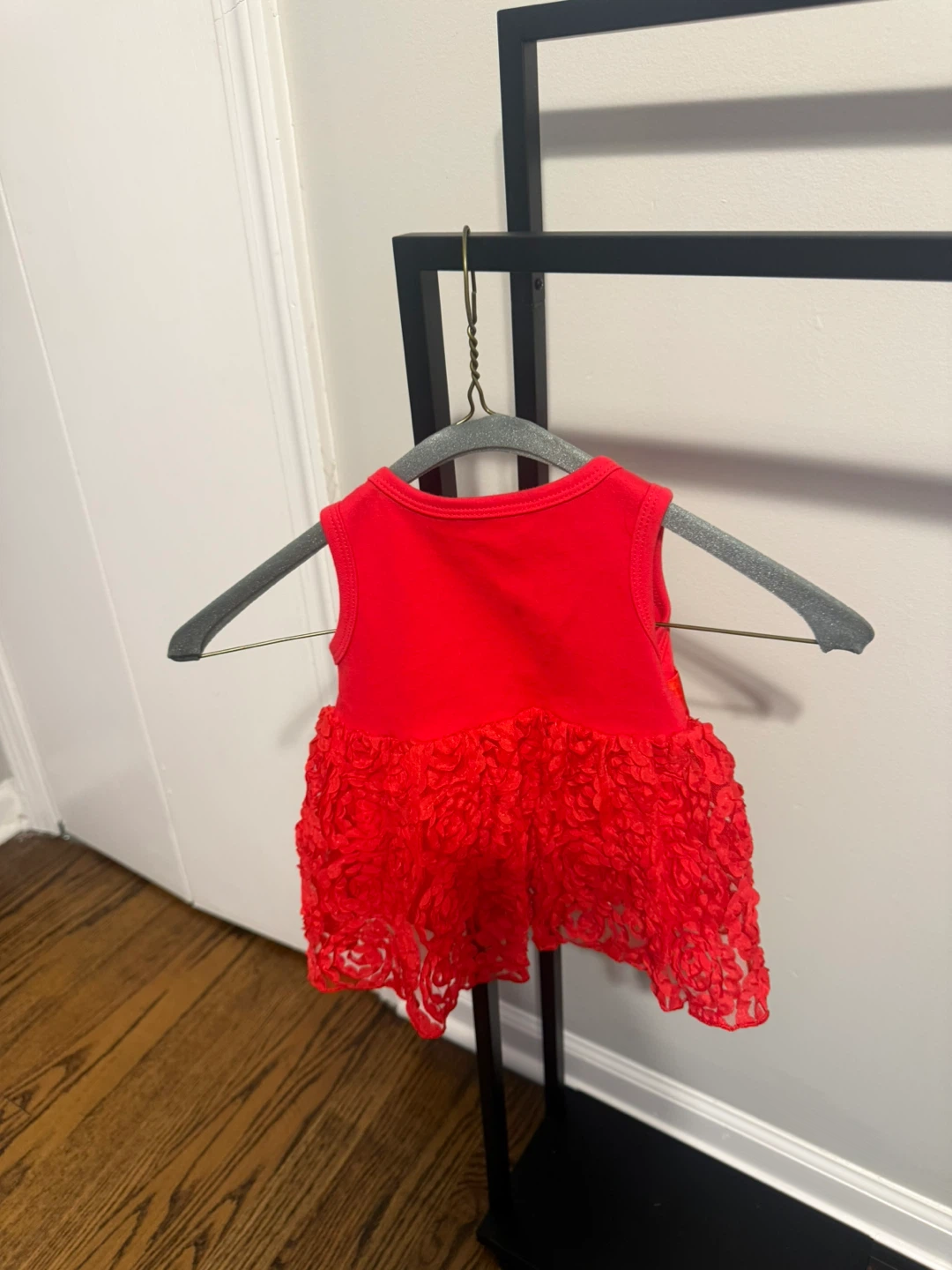 Red Baby Dress with Lace Skirt and Bow - 6M - photo 2