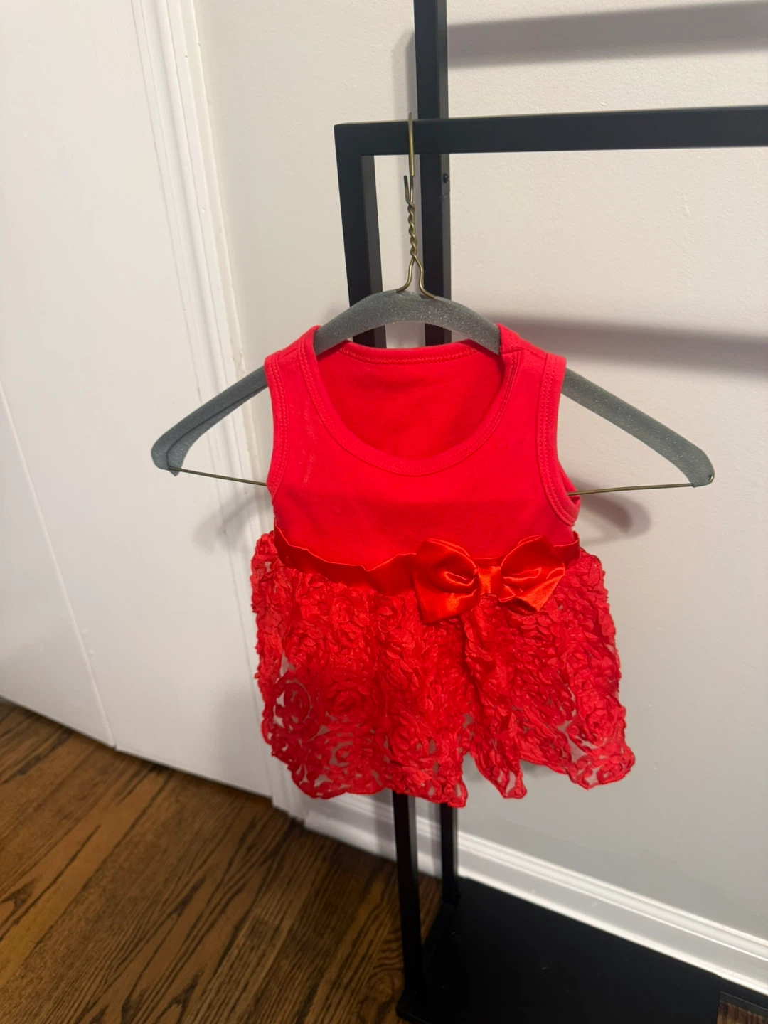 Red Baby Dress with Lace Skirt and Bow - 6M - photo 3