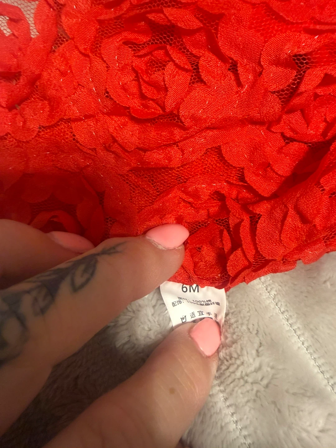 Red Baby Dress with Lace Skirt and Bow - 6M