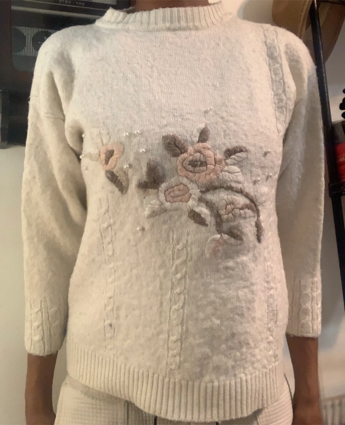 Cream Embroidered Floral Sweater - photo 2