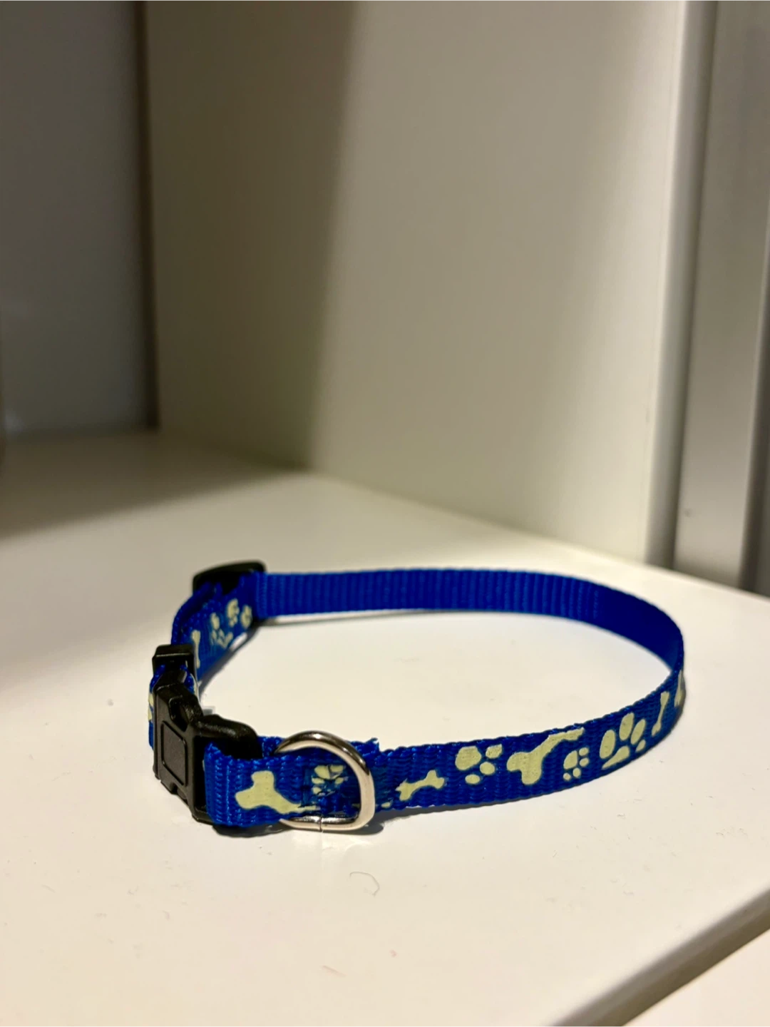 Blue Dog Collar with Paw Print Pattern