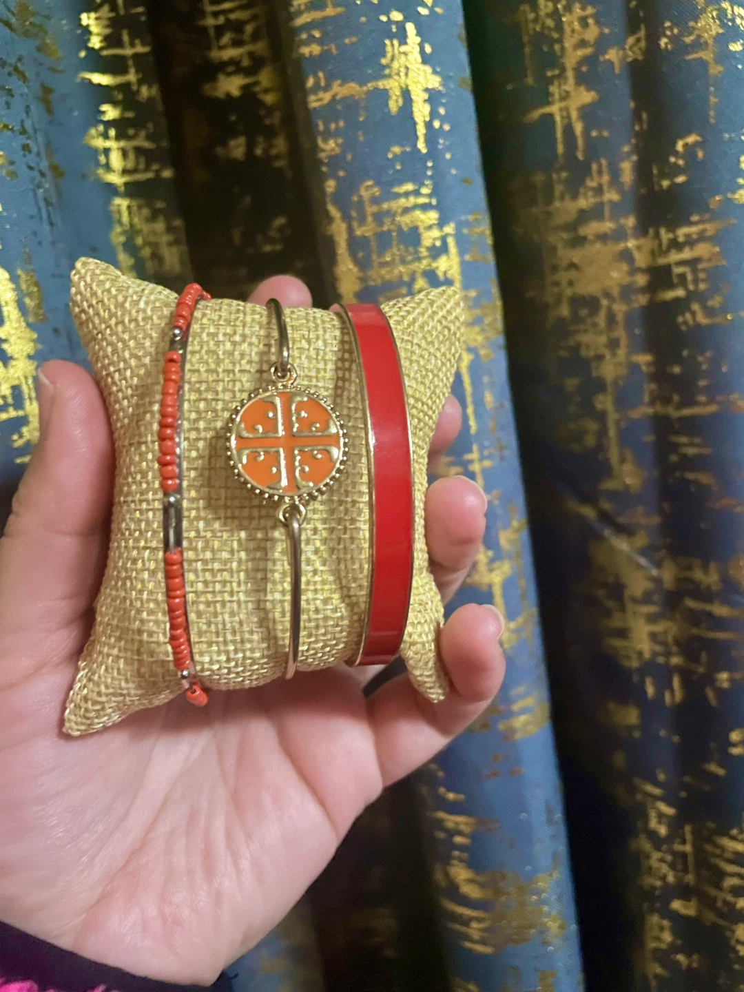 Set of 3 Bracelets - Red, Orange, Gold Tones