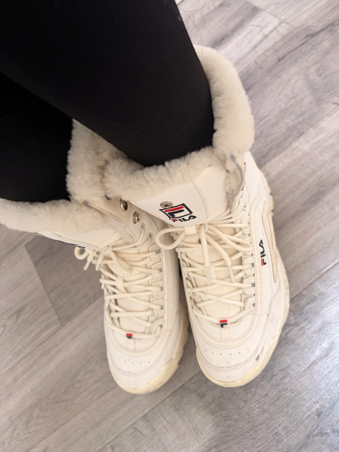 Fila Cream & Shearling Lace-Up Boots - Size 7.5 - photo 2