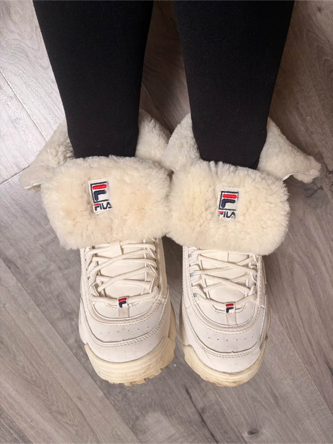 Fila Cream & Shearling Lace-Up Boots - Size 7.5 - photo 3