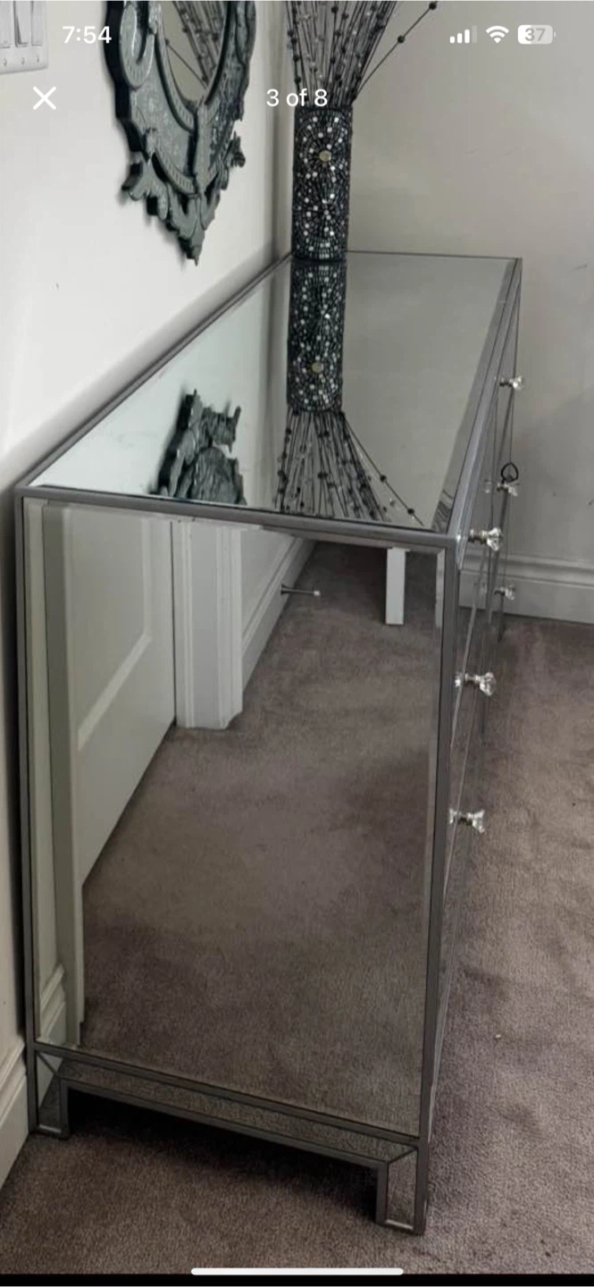 Mirrored Dresser with Crystal Knobs