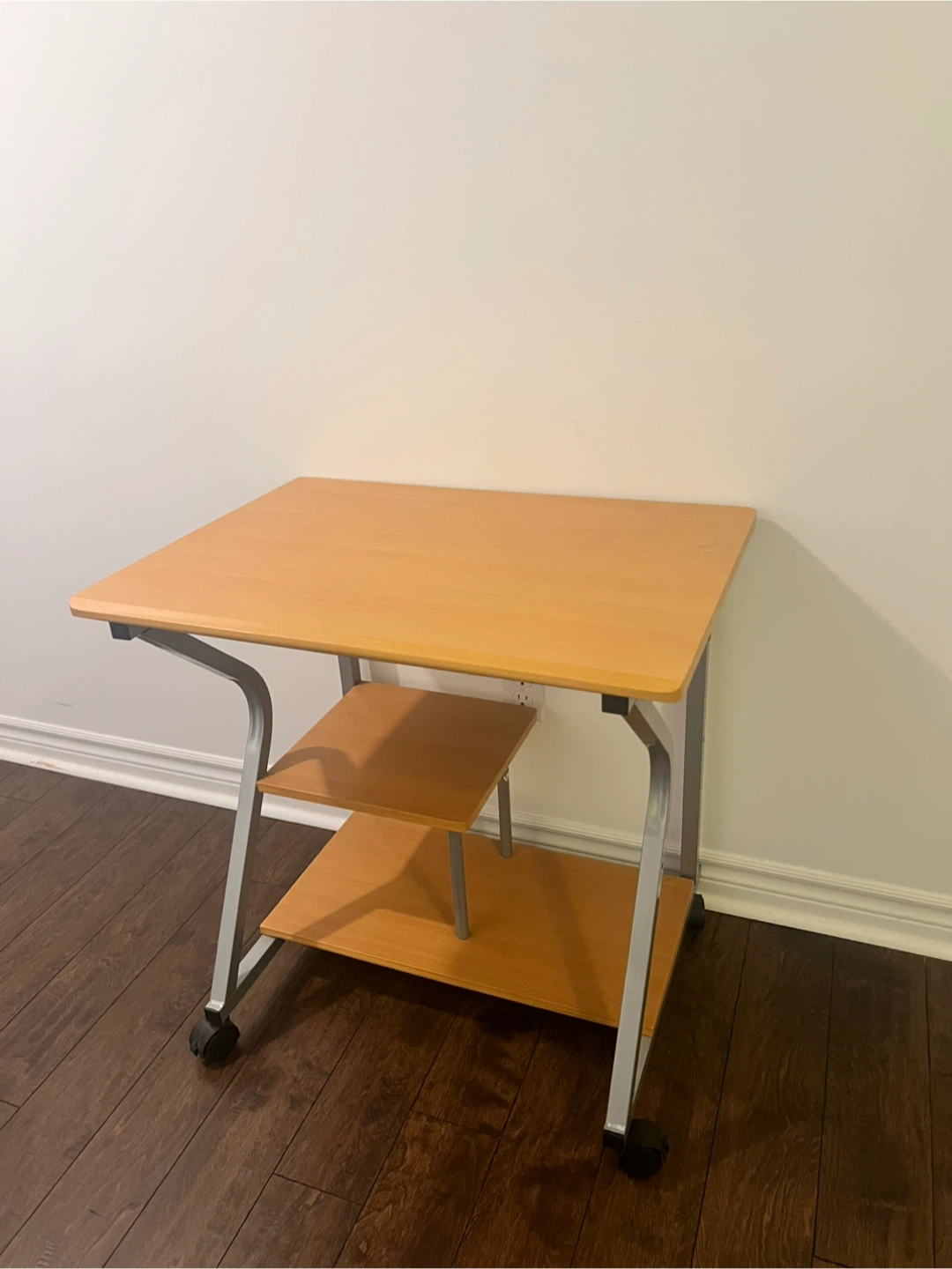 Compact Rolling Computer Desk with Shelves