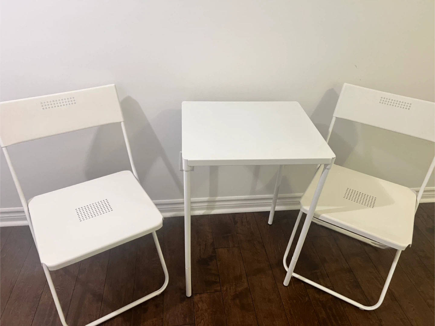 IKEA White Folding Table and 2 Chairs Set