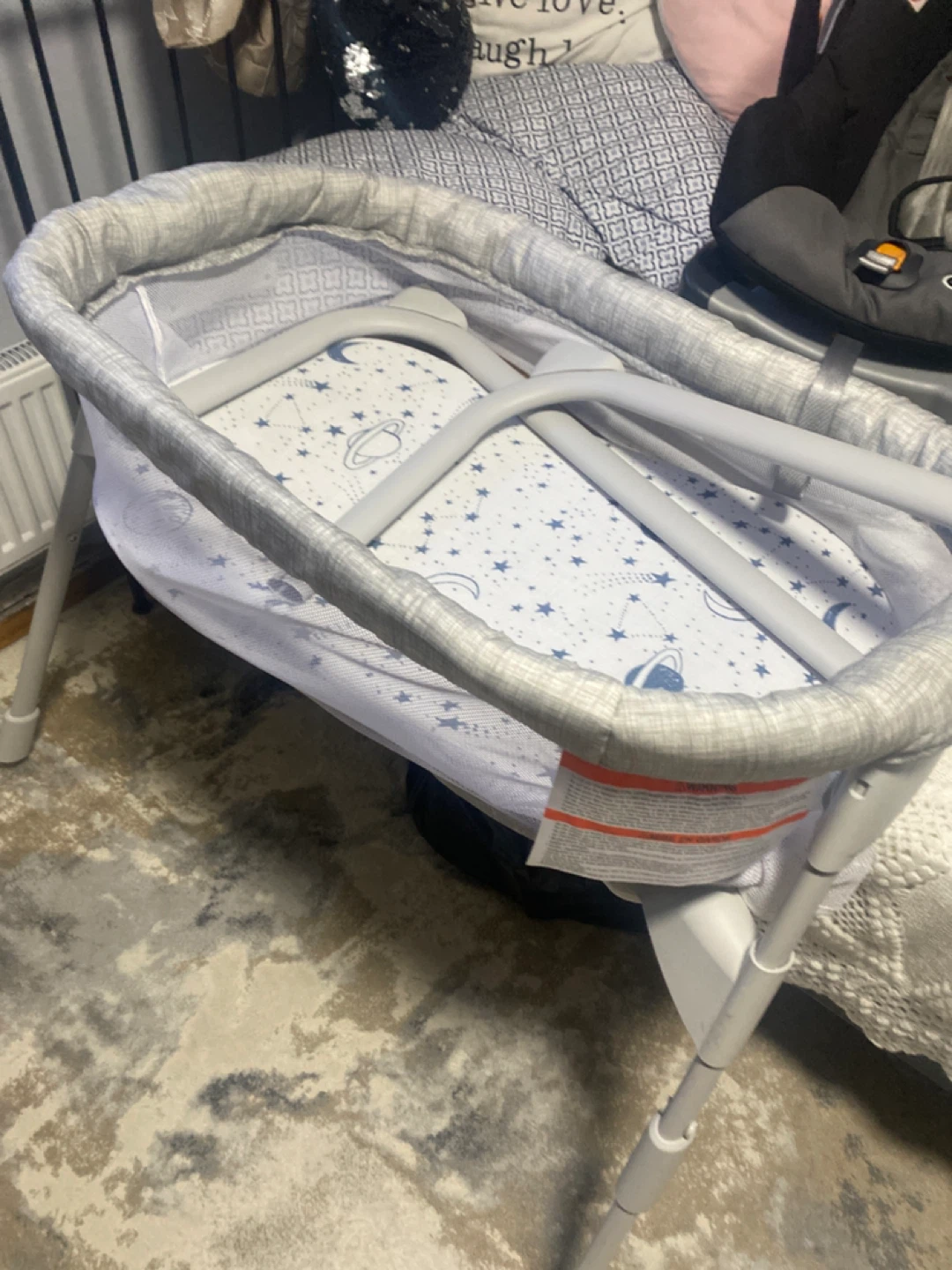 Grey Bassinet with Starry Sky Print