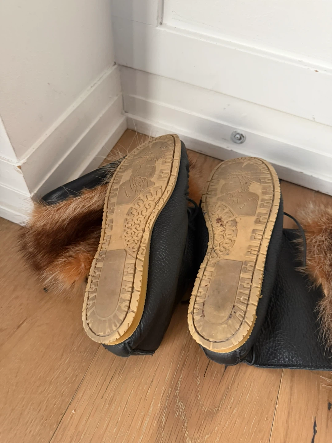 Black Leather Moccasin Boots with Fur Trim - photo 4