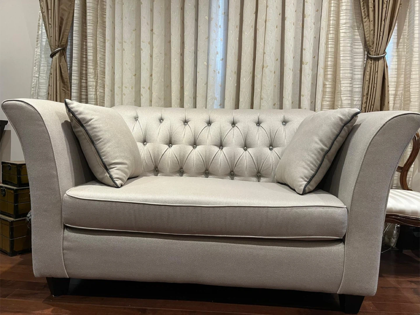 Tufted Loveseat Sofa with Crystal Accents
