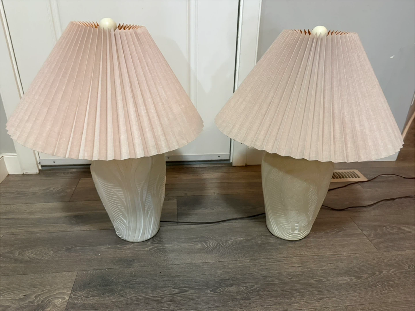 Vintage Cream Ceramic Table Lamps with Pleated Shades - Set of 2 - photo 2