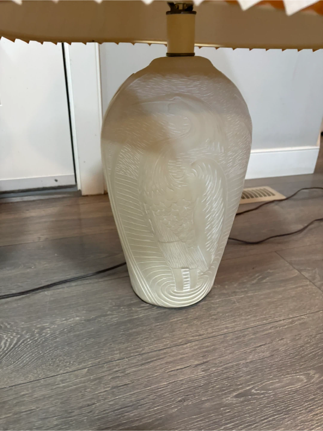Vintage Cream Ceramic Table Lamps with Pleated Shades - Set of 2 - photo 4