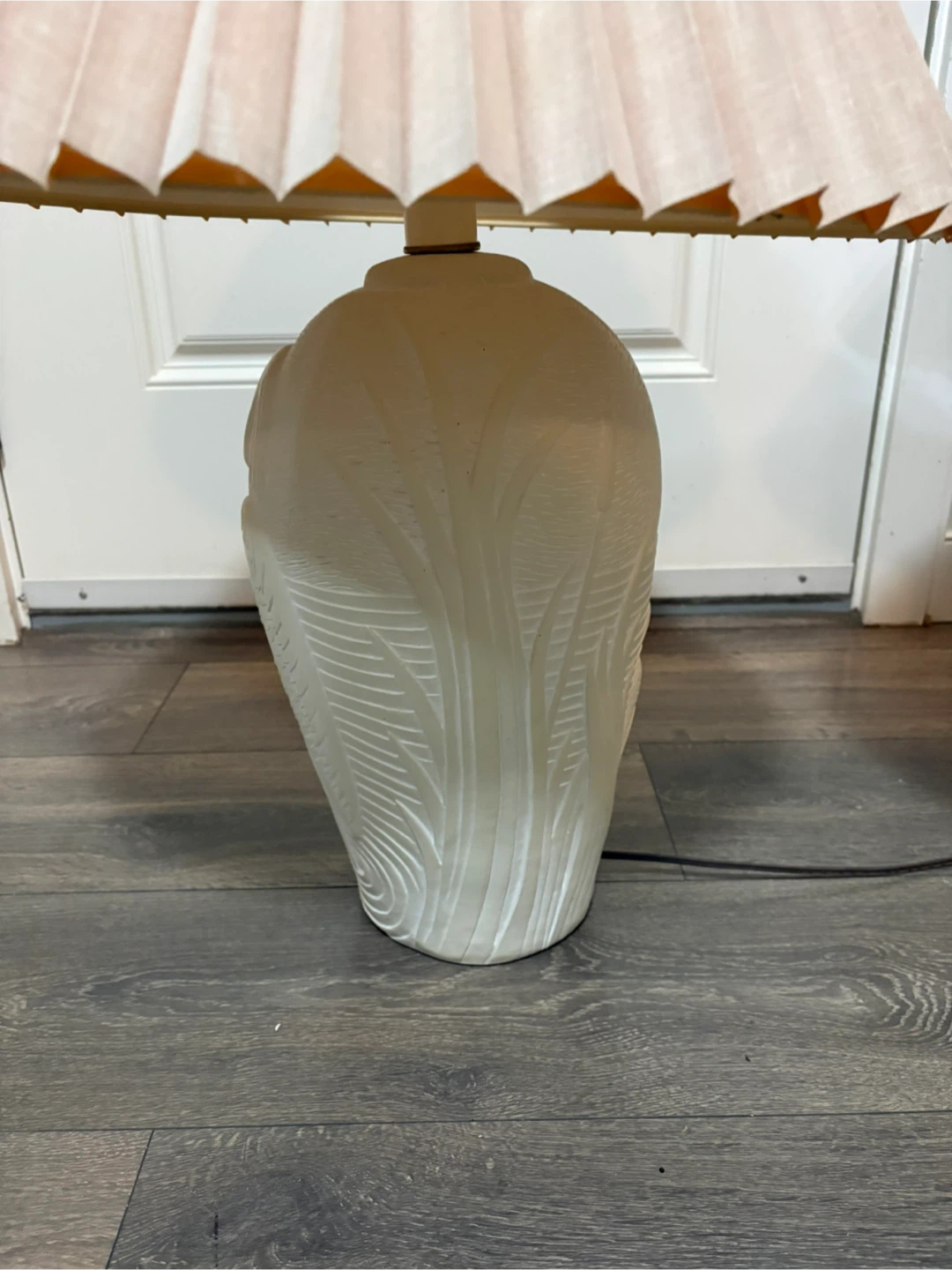 Vintage Cream Ceramic Table Lamps with Pleated Shades - Set of 2 - photo 3