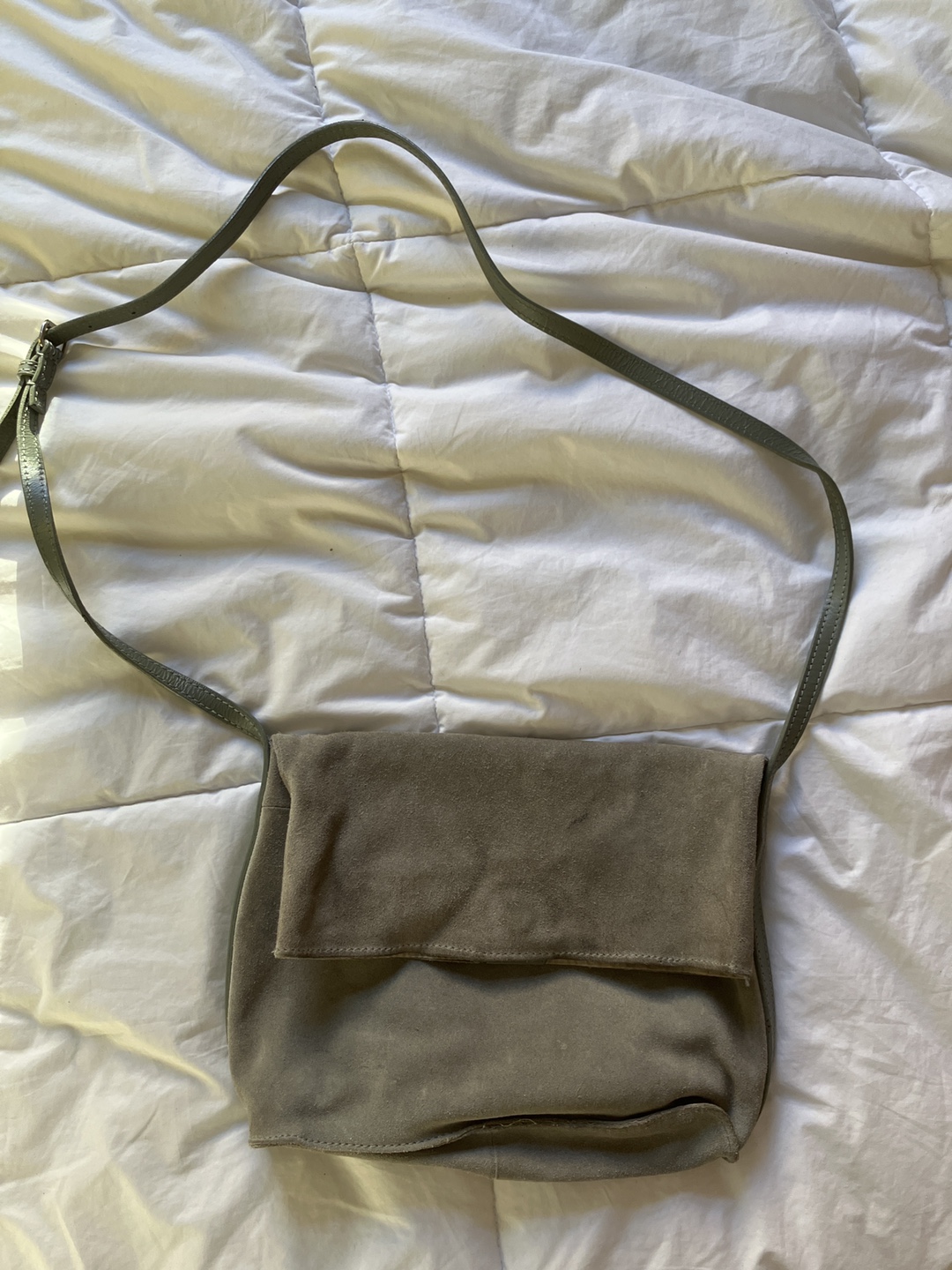 Sage Green Suede Crossbody Bag