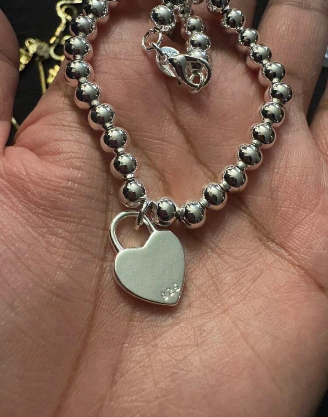 925 sterling Silver Heart Charm Beaded Bracelet - photo 2