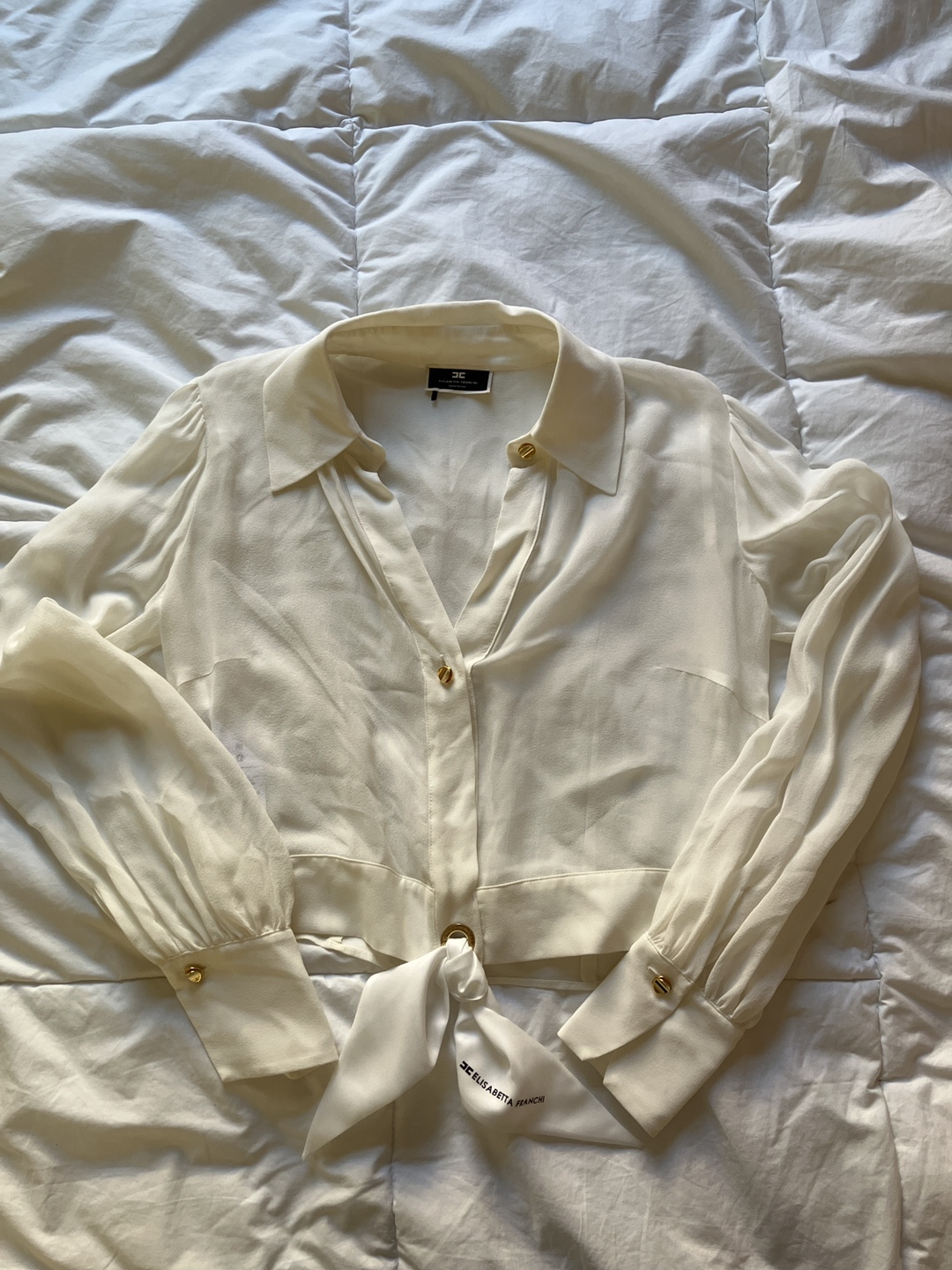 Elisabetta Franchi Silk Blend Blouse with Scarf Tie