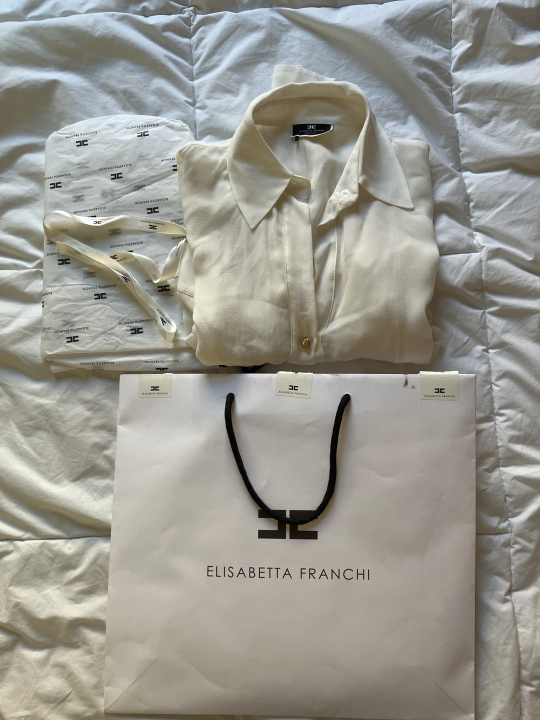 Elisabetta Franchi Silk Blend Blouse with Scarf Tie - photo 5
