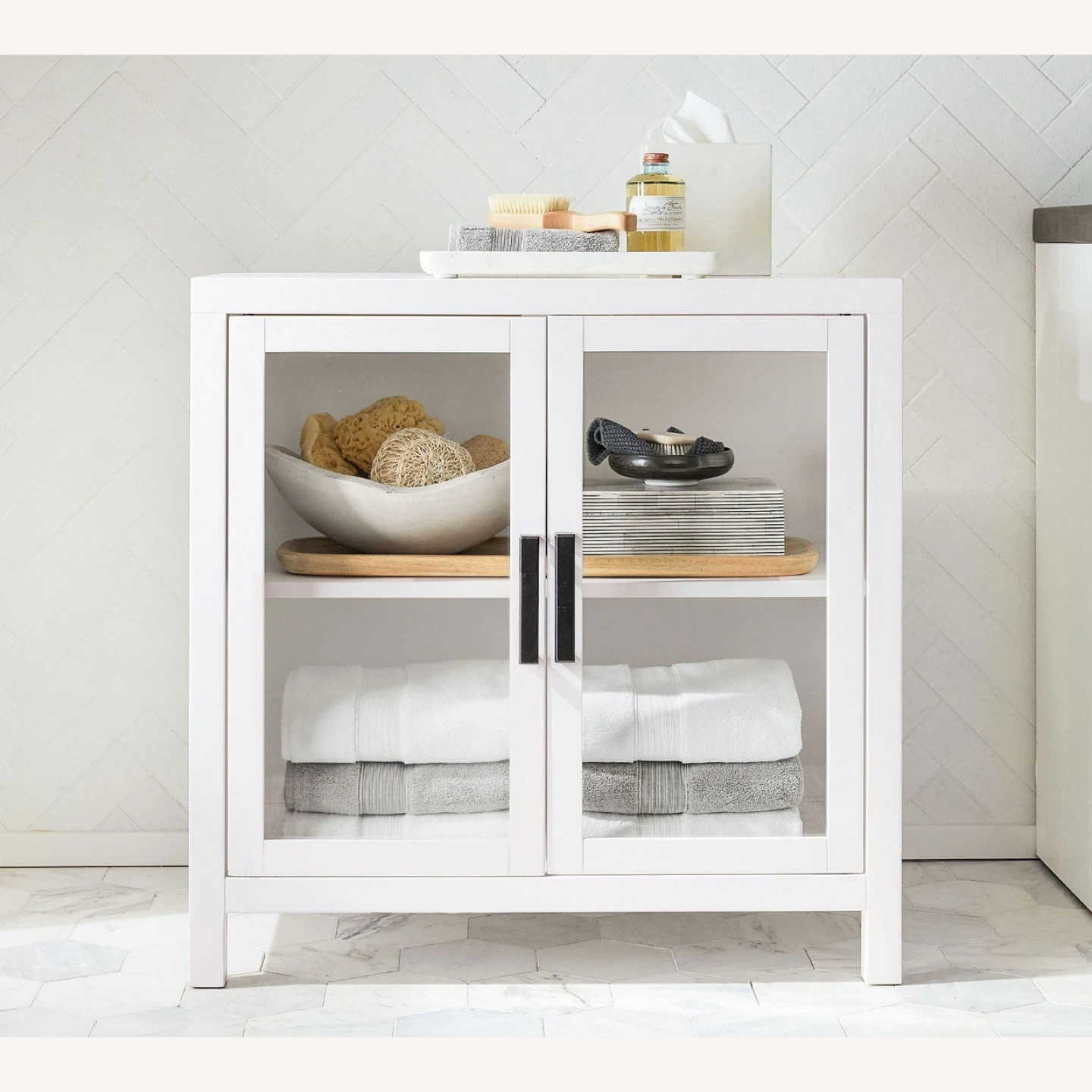 White Storage Cabinet with Glass Doors