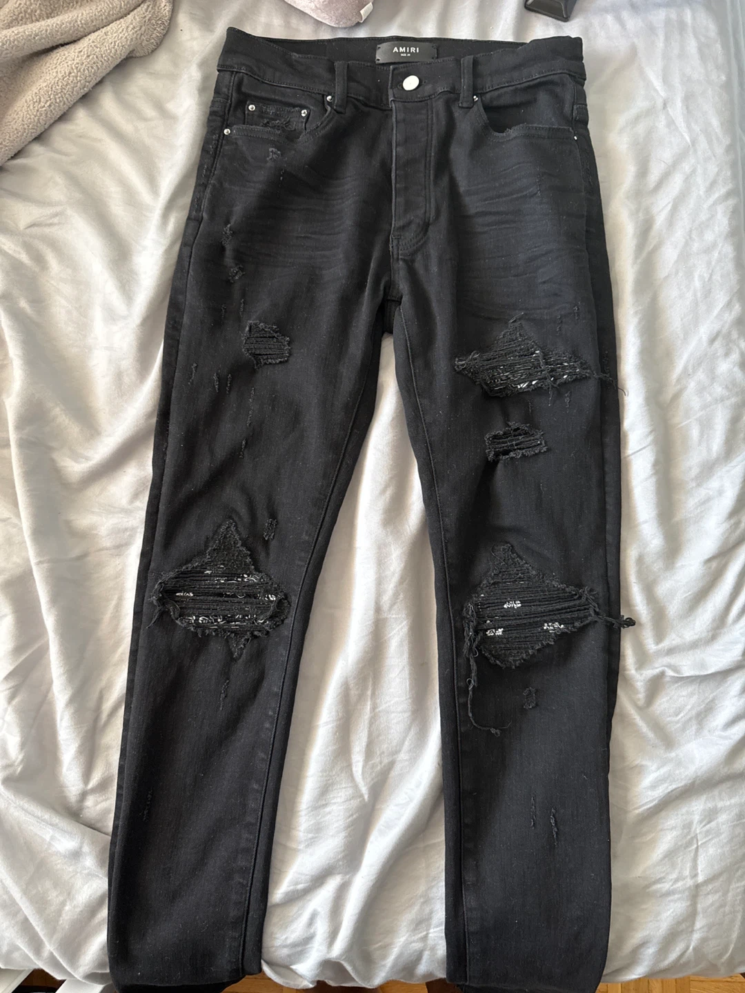 AMIRI Black Distressed Skinny Jeans