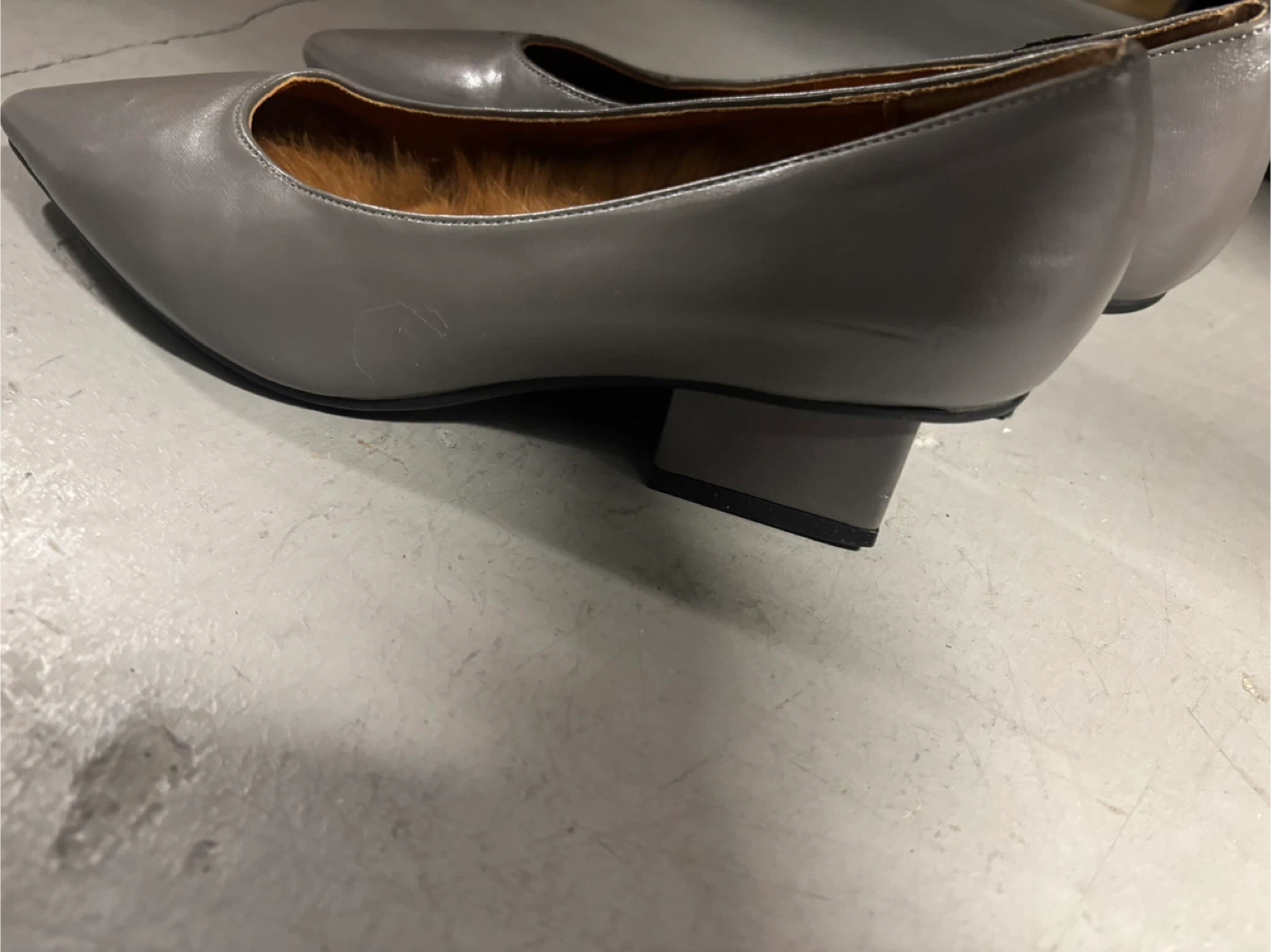 Grey Leather Pointed Toe Heels with Fur Lining - photo 2