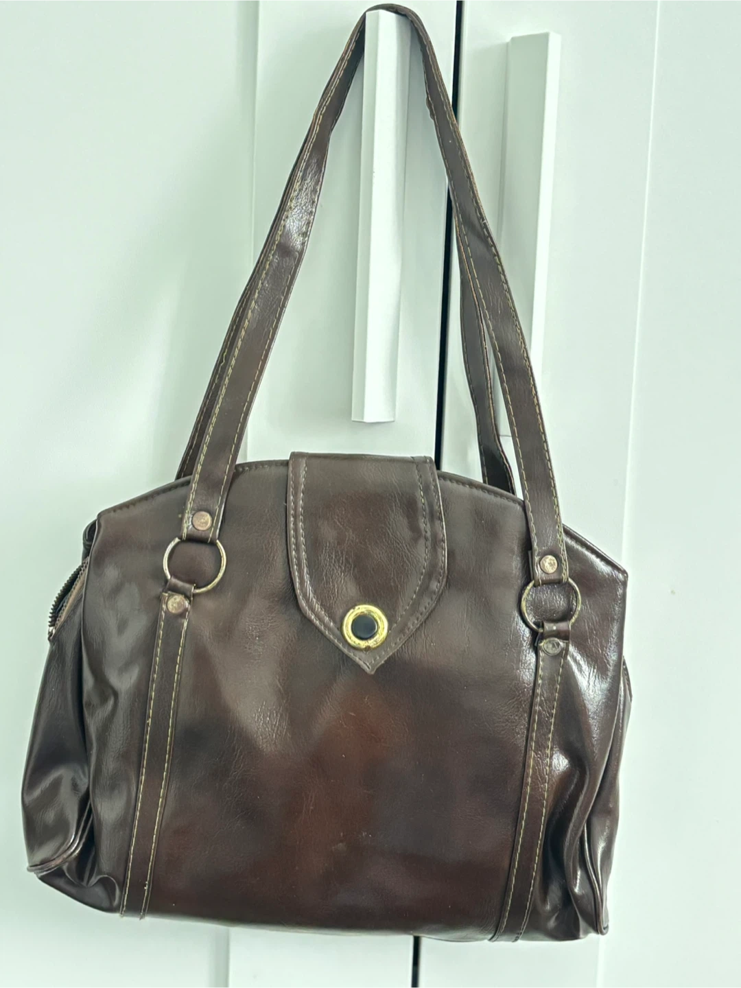 Brown Faux Leather Shoulder Bag