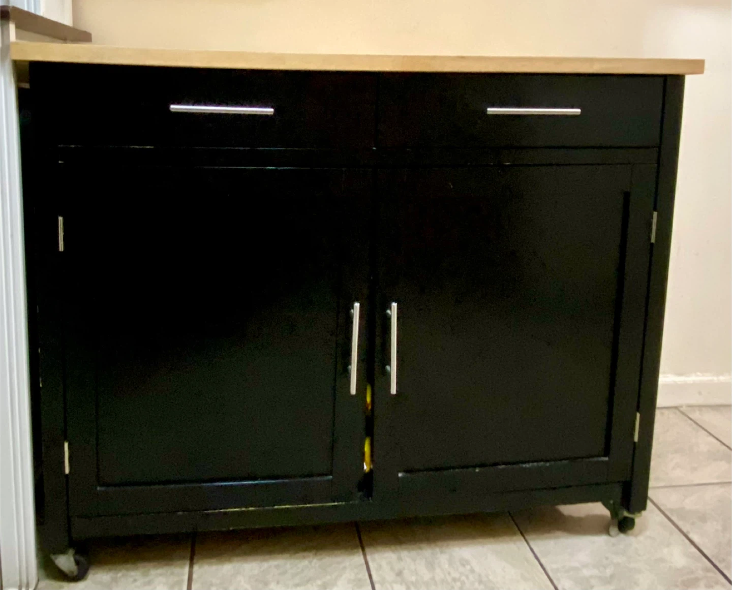 Black Kitchen Island Cart with Wooden Top