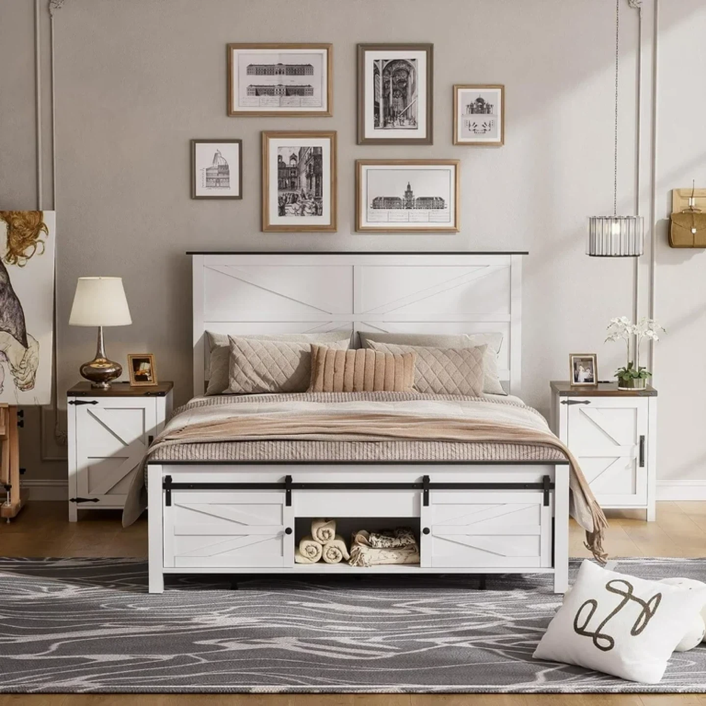 Full Size Farmhouse Bed Frame with Storage - photo 2