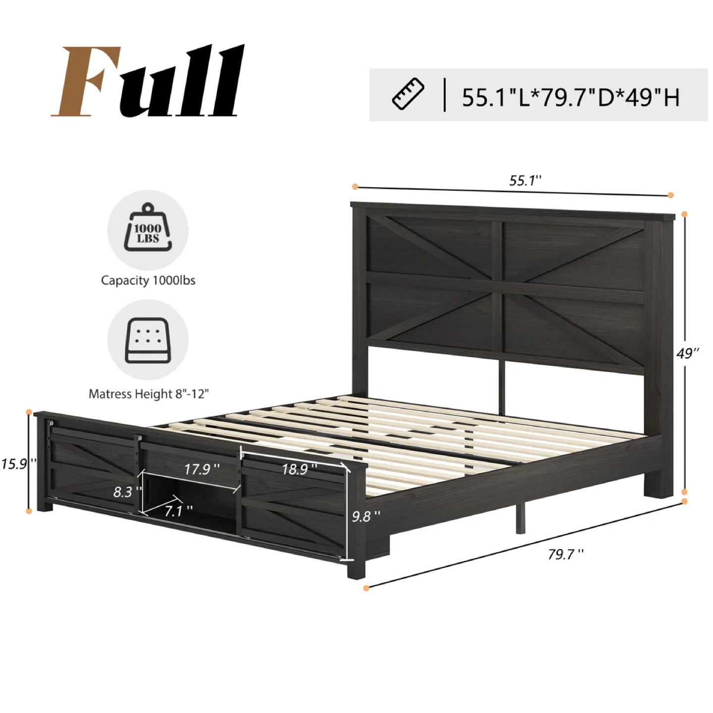 Full Size Farmhouse Bed Frame with Storage - photo 4