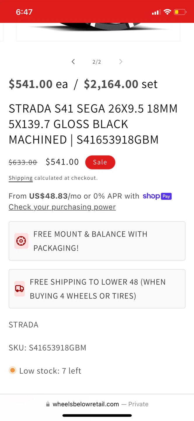 STRADA S41 SEGA 26x9.5 18MM 5x139.7 Gloss Black Machined Wheels - photo 3