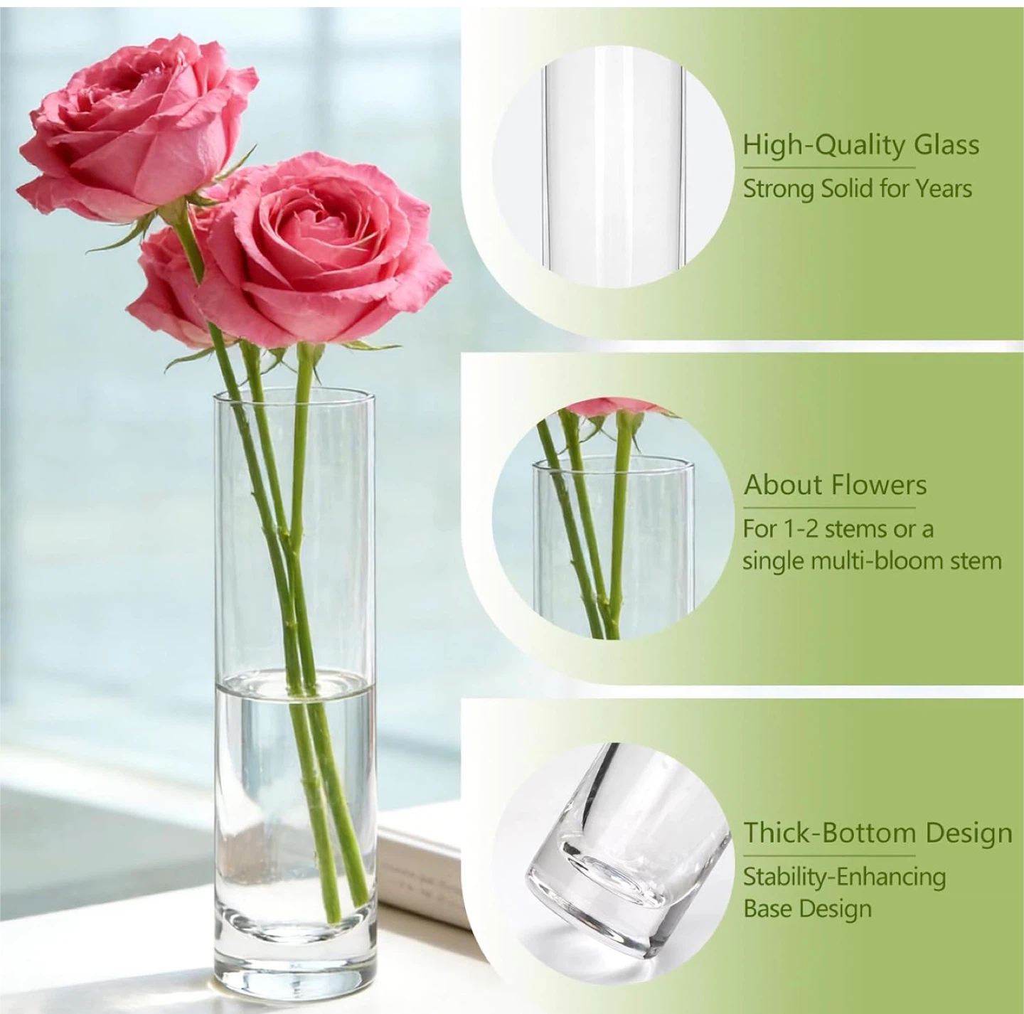Set of 12 Clear Glass Cylinder Vases for Centerpieces - photo 4