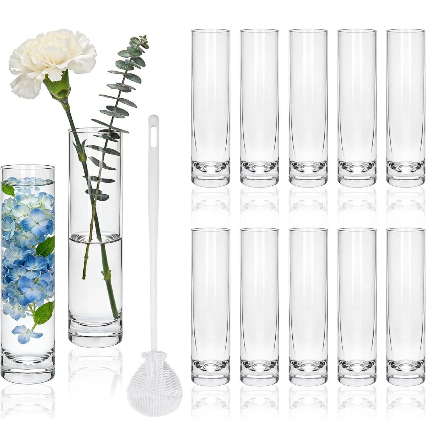Set of 12 Clear Glass Cylinder Vases for Centerpieces