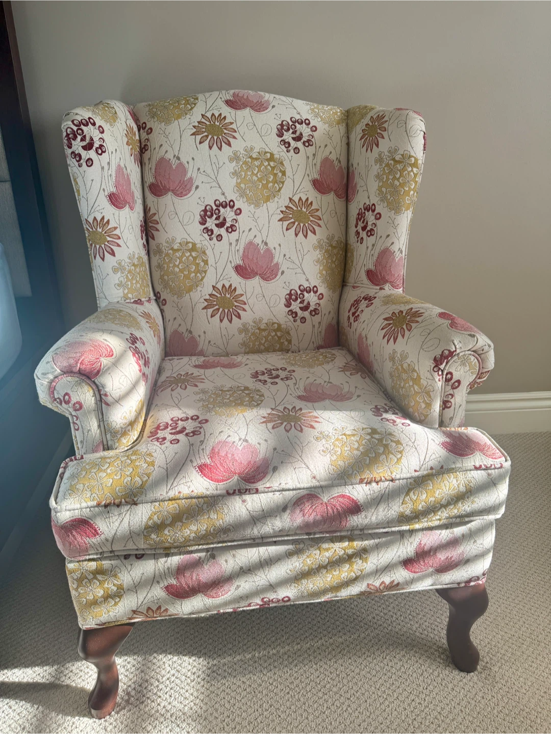 Queen Anne Wing Chair Floral Print