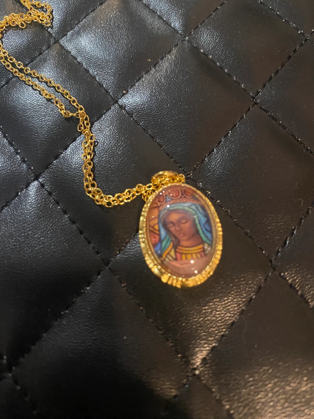 Gold Tone Virgin Mary Pendant Necklace