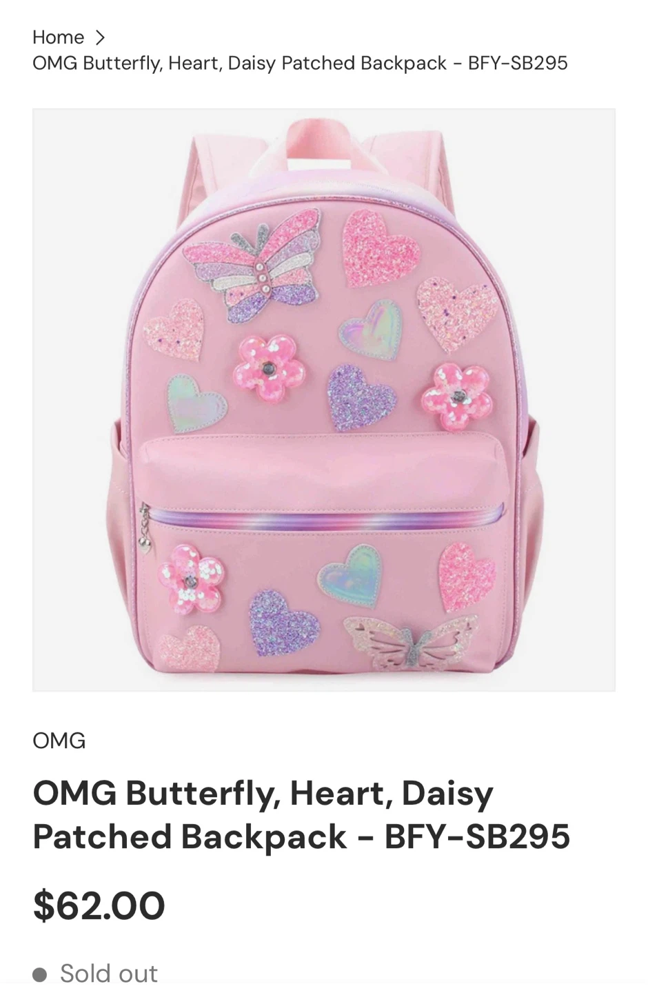 OMG Butterfly, Heart, Daisy Patched Backpack