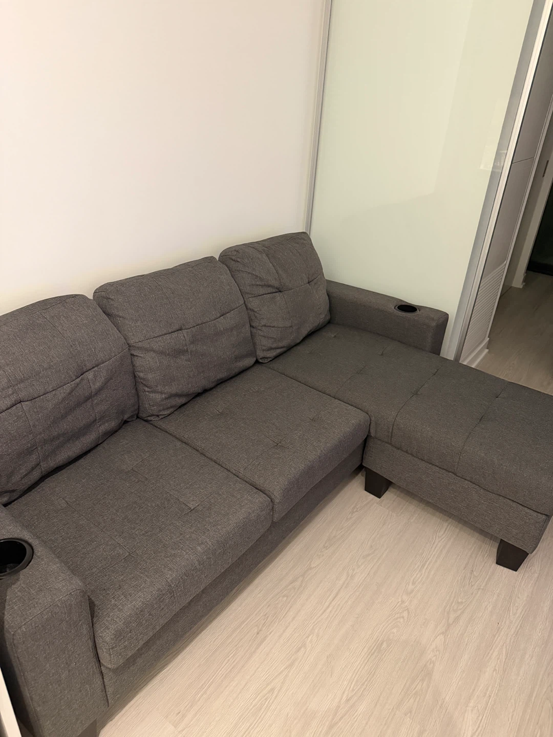 Gray Sectional Sofa w/ Reversible Chaise + Storage & Cup Holder - photo 2
