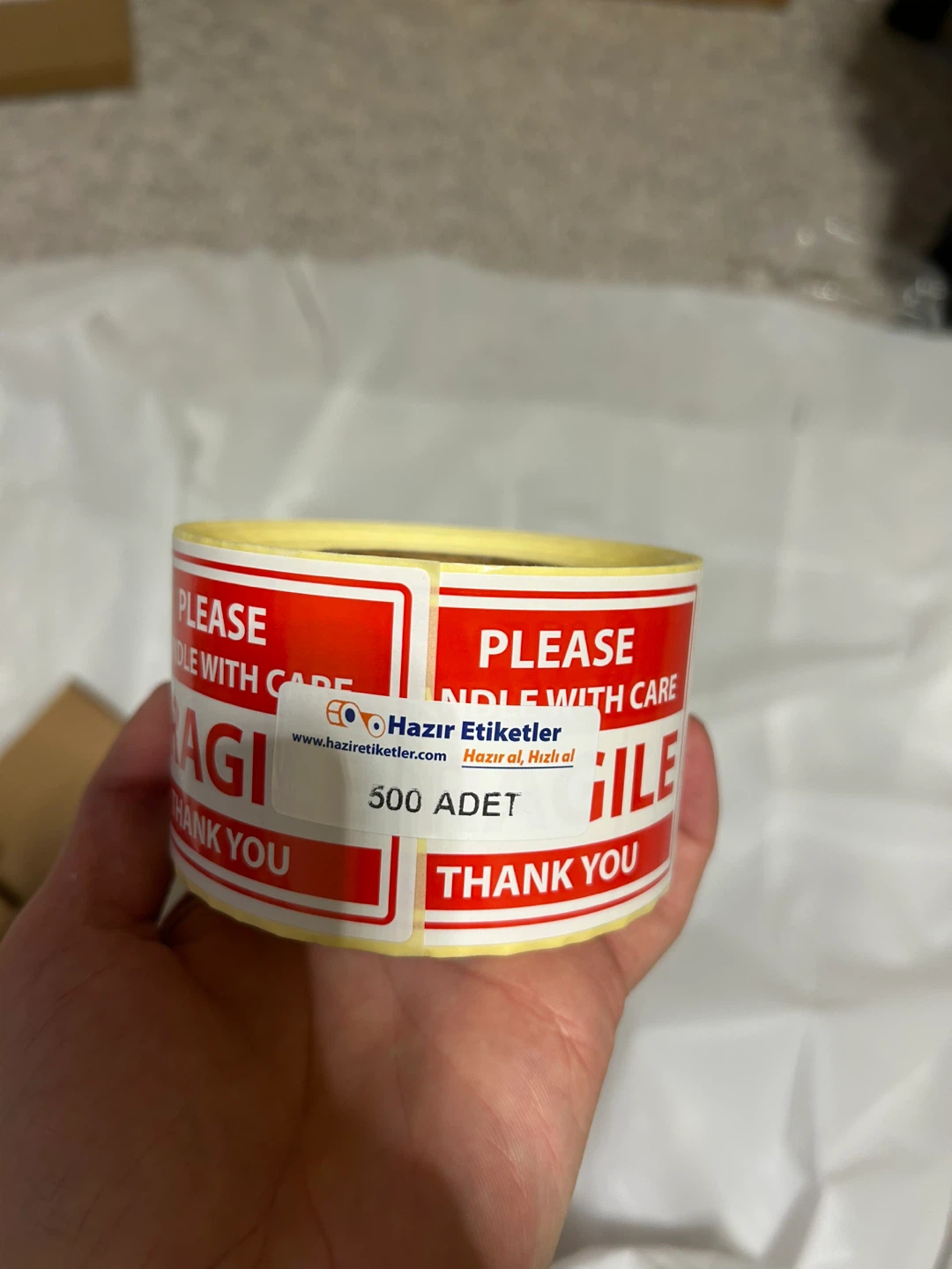 Fragile Handle With Care Labels - Roll of 500