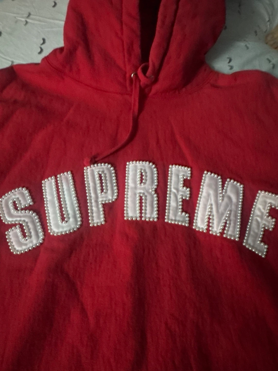 Supreme Red Hoodie with Pearls
