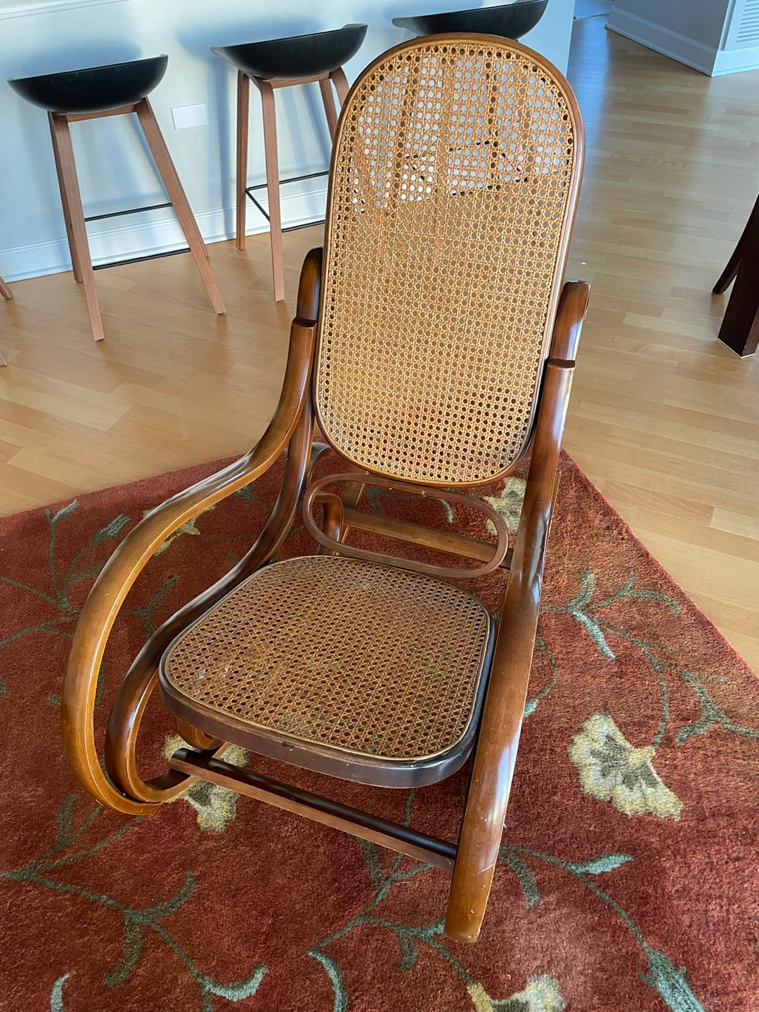 Vintage Thonet style bentwood and cane rocking chair