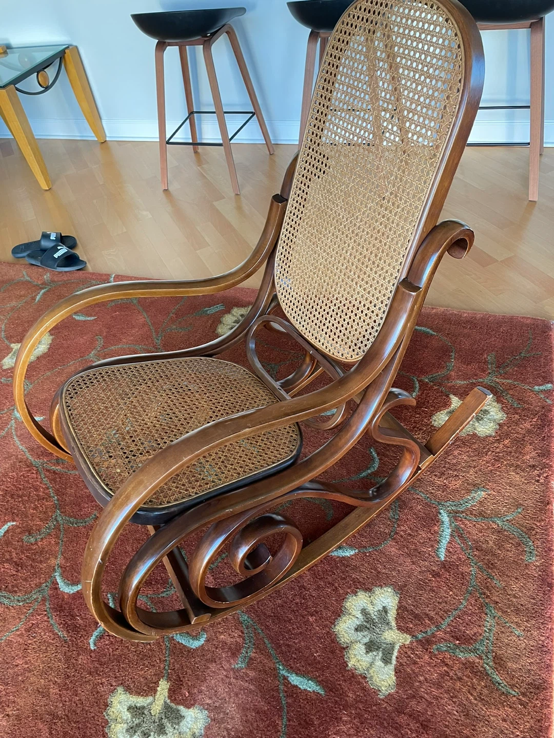 Vintage Thonet style bentwood and cane rocking chair - photo 2
