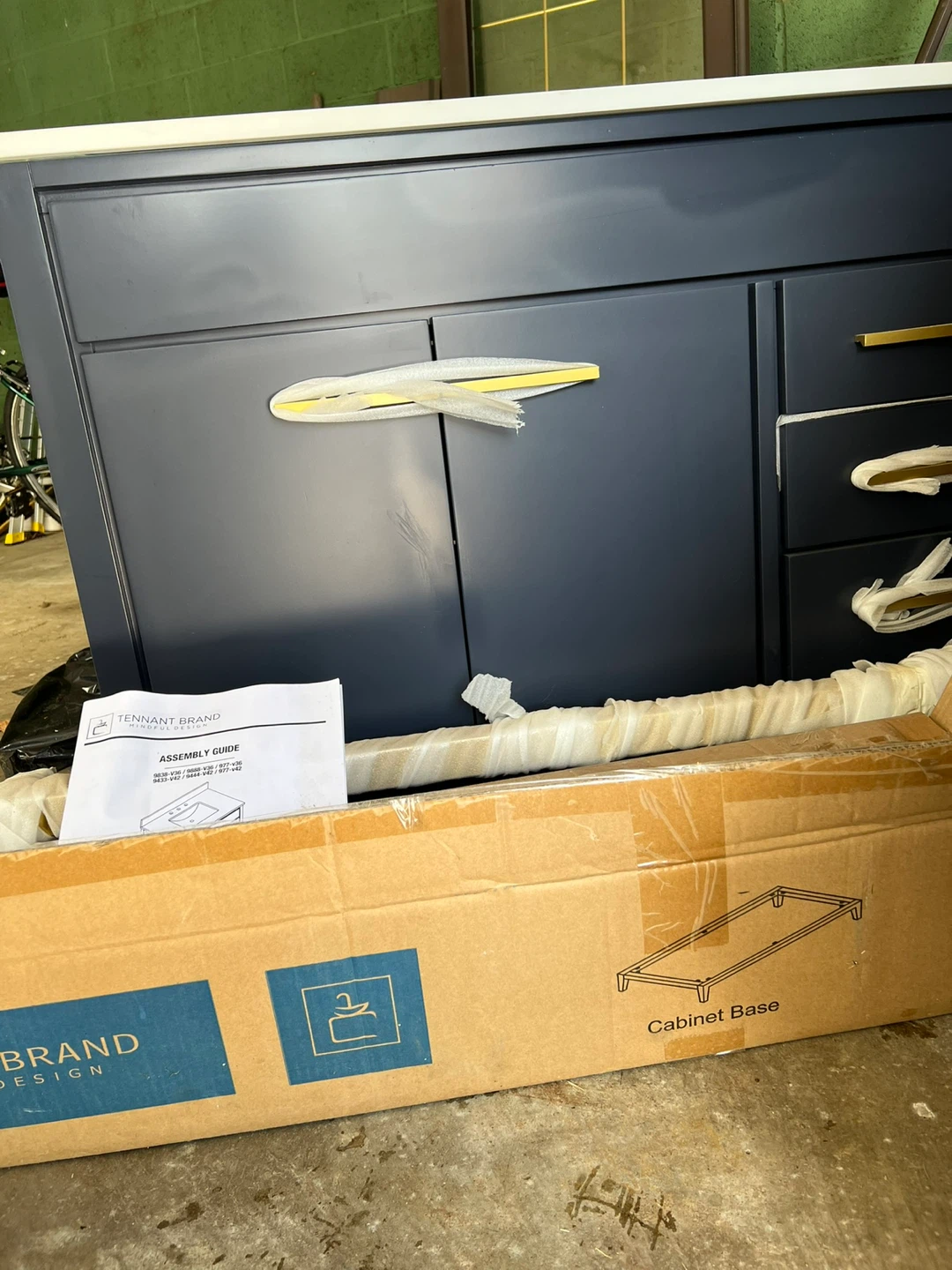 New 42” bathroom vanity Quartz top blue with gold handles