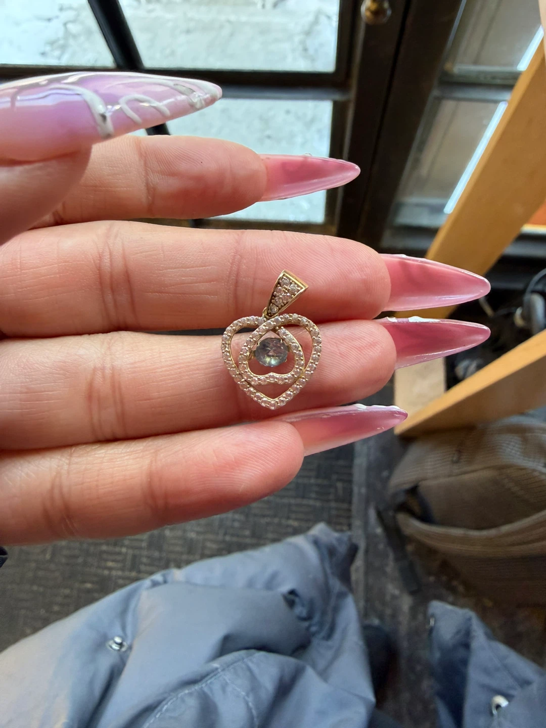 Heart Shaped Pendant with Diamonds and March Birthstone