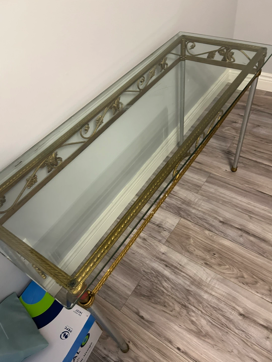 Glass Top Console Table with Gold Accents - photo 3