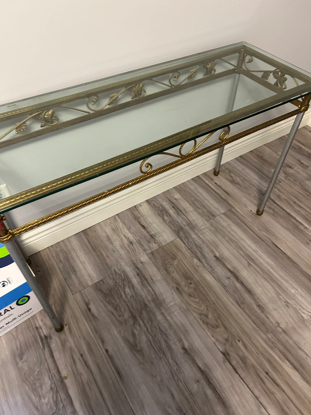 Glass Top Console Table with Gold Accents