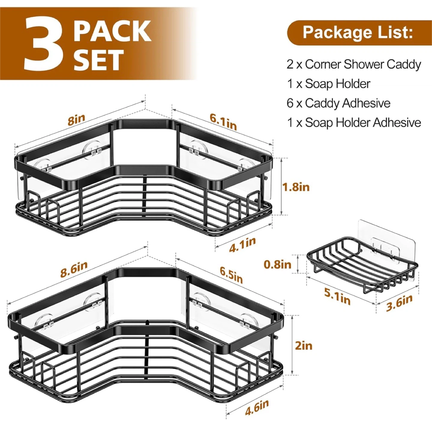 Corner Shower Caddy Set (3 Pack) - photo 2