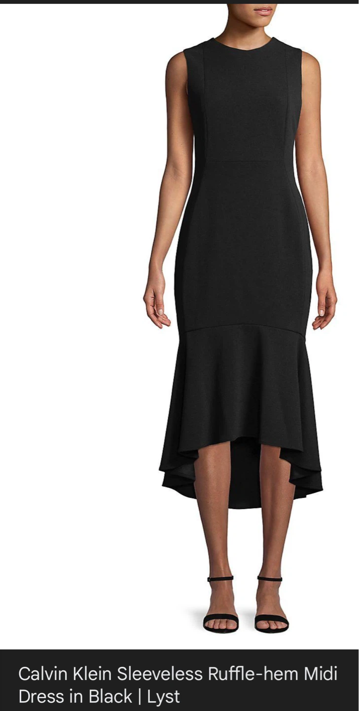 Calvin Klein Black Sleeveless Ruffle-Hem Midi Dress Size 6