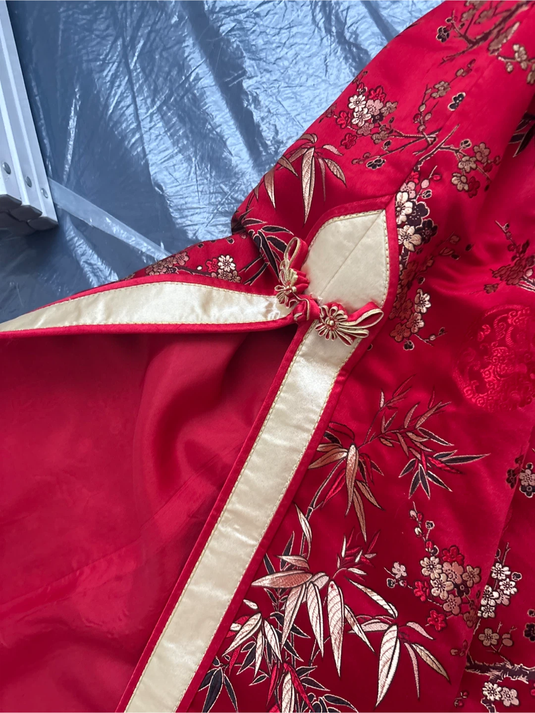 Red Traditional Chinese Cheongsam Dress with Gold Floral - photo 3