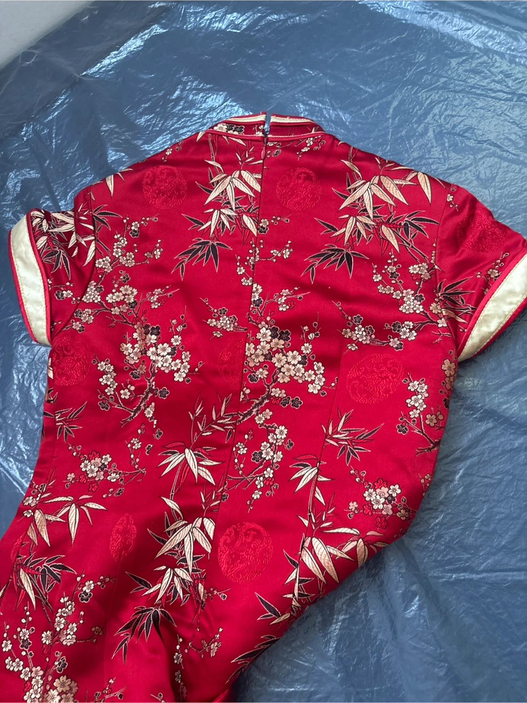 Red Traditional Chinese Cheongsam Dress with Gold Floral - photo 4