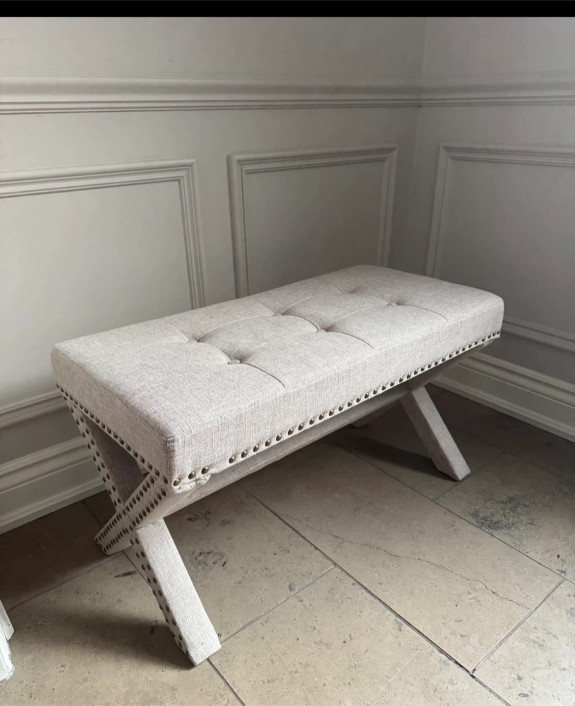 Tufted Upholstered Bench with Nailhead Trim