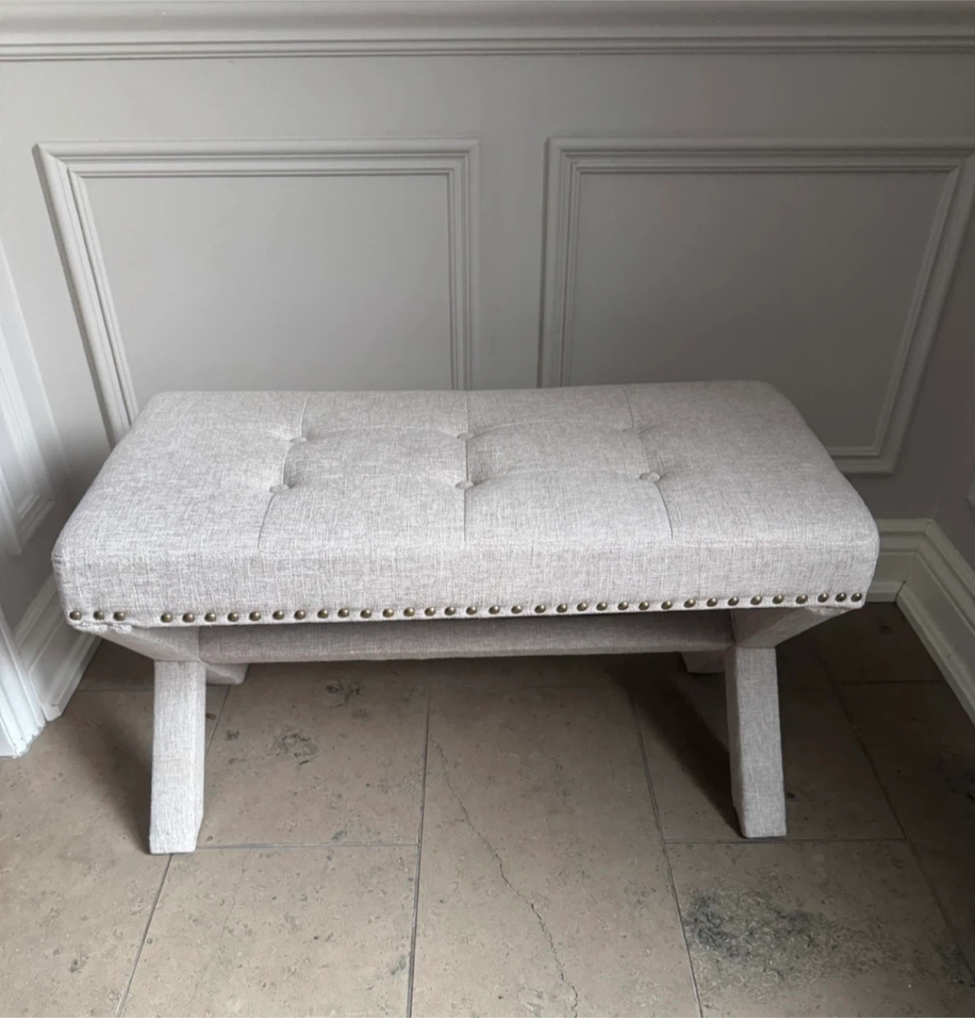 Tufted Upholstered Bench with Nailhead Trim - photo 2