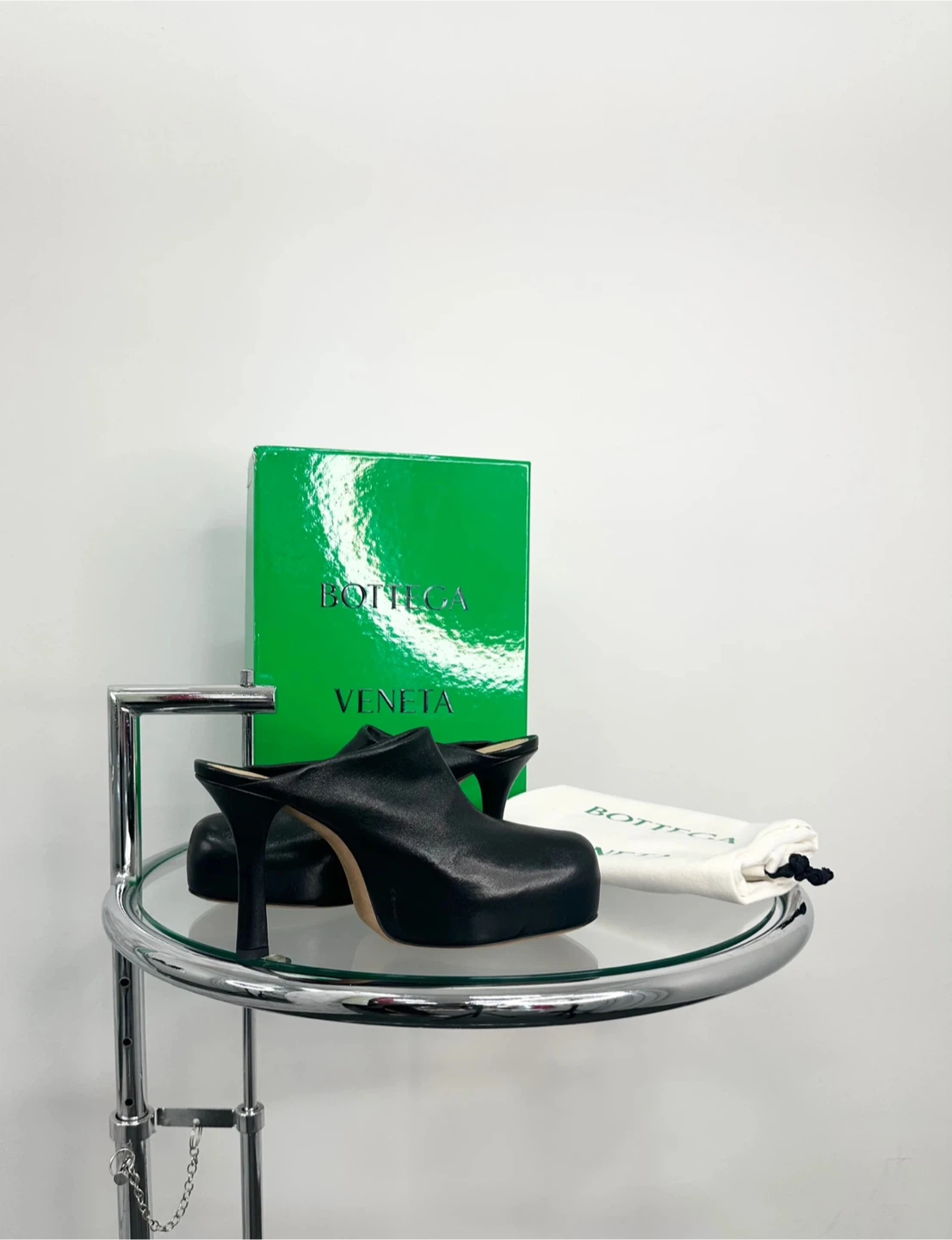 Bottega Veneta Black Leather Platform Mules Size 38.5
